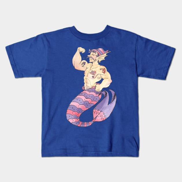 MerMay Sailor Merman with Tattoos Watercolor Kids T-Shirt by SimplyKitt